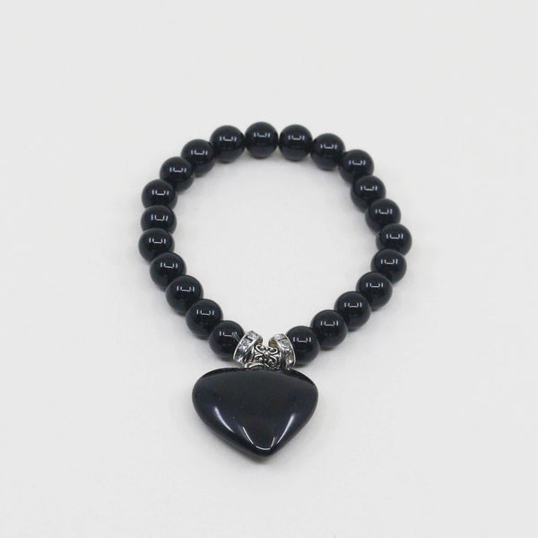 Pulsera de Obsidiana Negra con Corazón