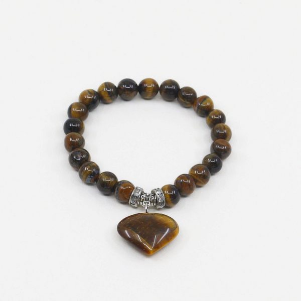 Pulsera de Ojo de Tigre con Corazón