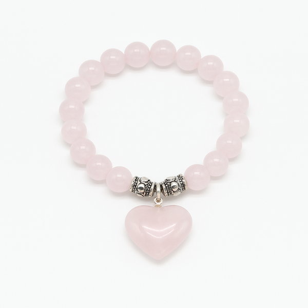 Pulsera de Cuarzo Rosa con Corazón